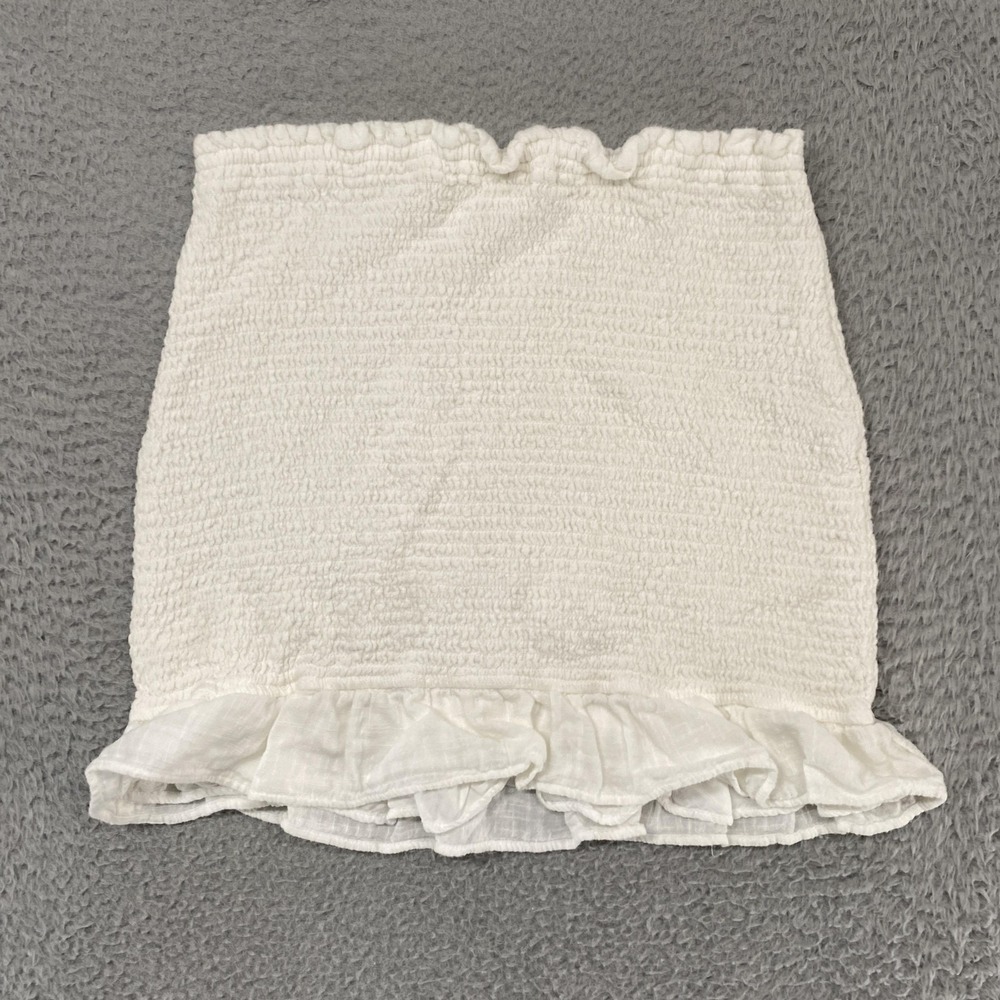 Abercrombie & Fitch Smocked Mini Skirt Womens M White Ruffle Hem Stretch Summer - Picture 2 of 14